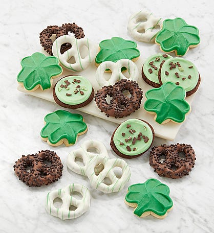 Buttercream-Frosted St. Patrick’s Day Cookies & Gourmet Pretzels